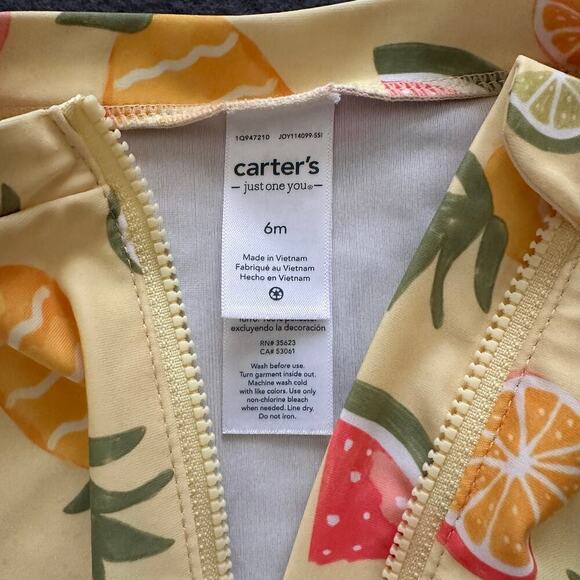 CARTER'S Baby Girls Yellow Long Sleeve Fruit Printed Rash Guard Swim Suit 6M - Picture 3 of 9